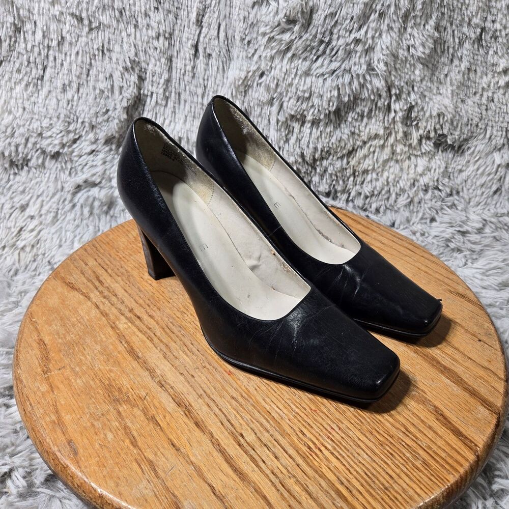 Allure Y2K  Retro Formal Pumps Vintage Style Heels Black Leather Womens Size 7M